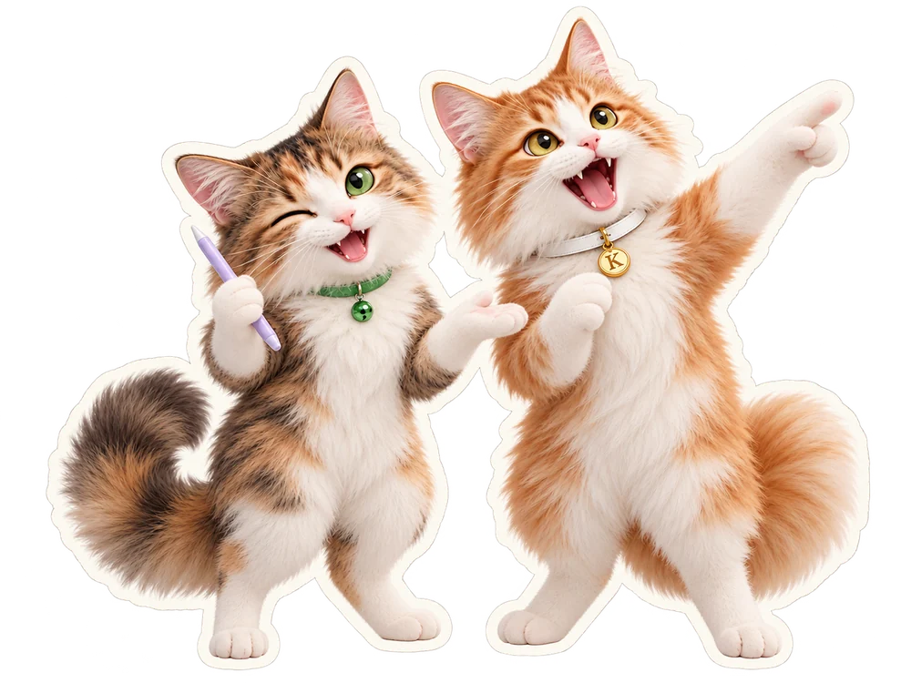 Kiki points excitedly at the features while Coco winks and holds a drawing stylus